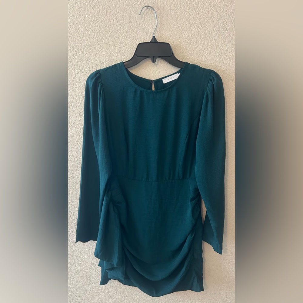 Lush Women’s Long Sleeve Ruffle Dress In Forest Green Size Small NWOT